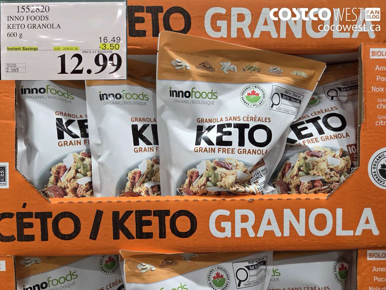 1552820 INNO FOODS KETO GRANOLA 600 g ($3.50 INSTANT SAVINGS EXPIRES ON 2026-01-18) $12.99