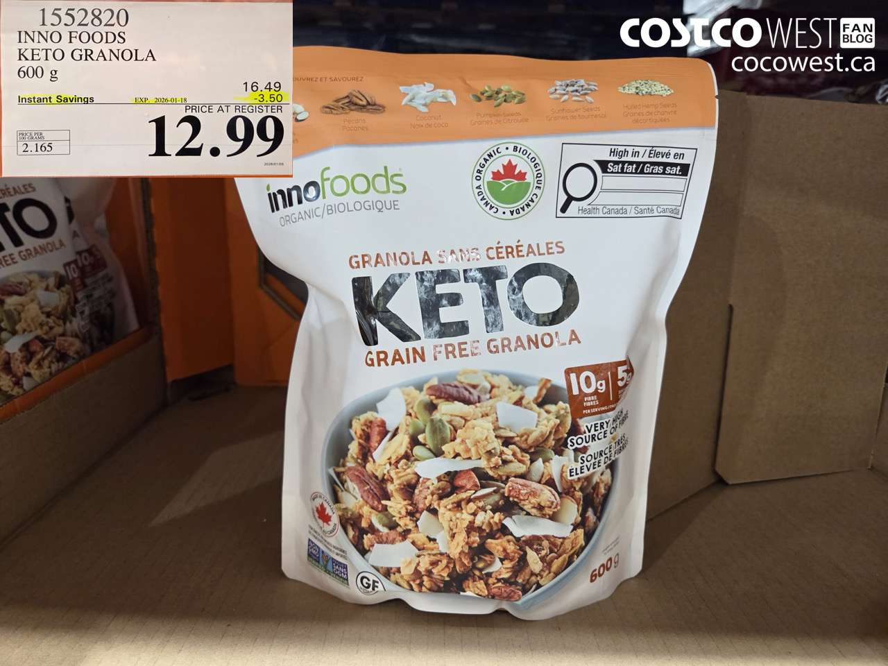 1552820 INNO FOODS KETO GRANOLA 600 g ($3.50 INSTANT SAVINGS EXPIRES ON 2026-01-18) $12.99
