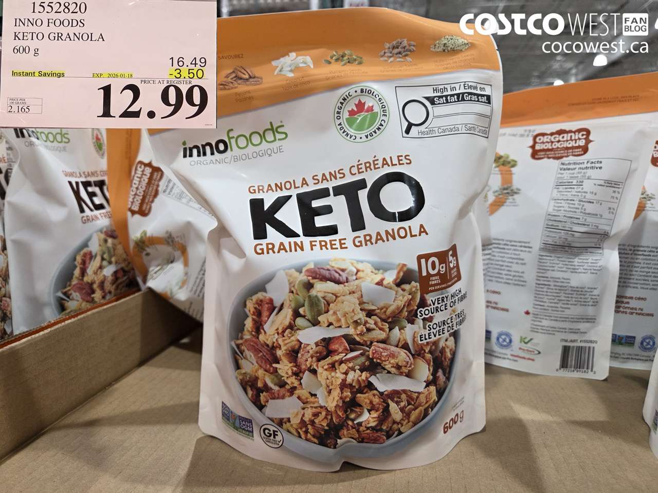 1552820 INNO FOODS KETO GRANOLA 600 g ($3.50 INSTANT SAVINGS EXPIRES ON 2026-01-18) $12.99