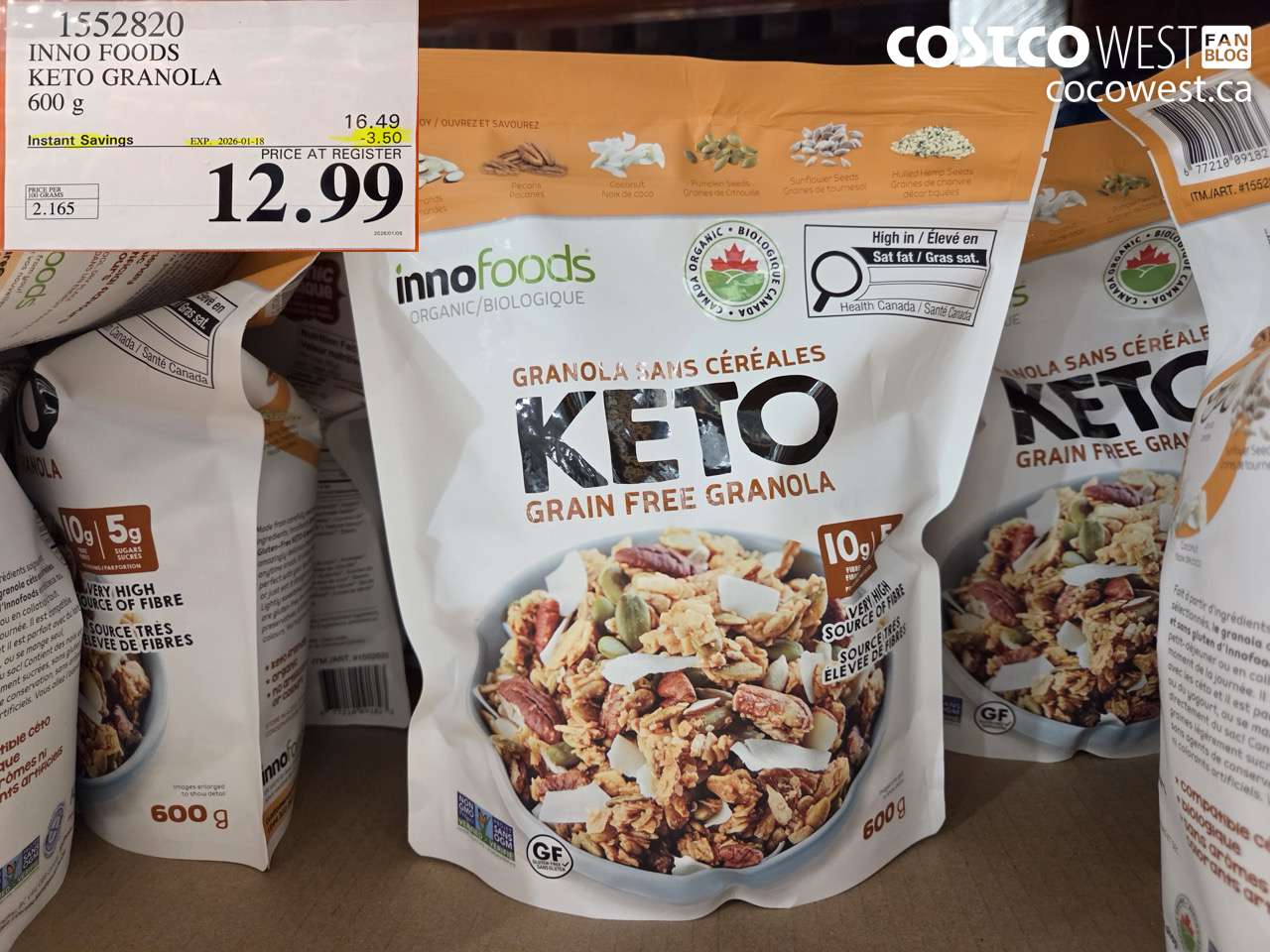 1552820 INNO FOODS KETO GRANOLA 600 g ($3.50 INSTANT SAVINGS EXPIRES ON 2026-01-18) $12.99