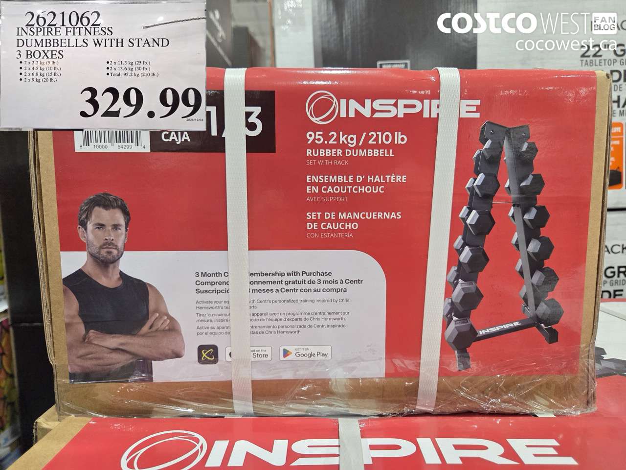 2621062 INSPIRE FITNESS HEX DUMBBELL W/ RACK 3 BOXES $329.99