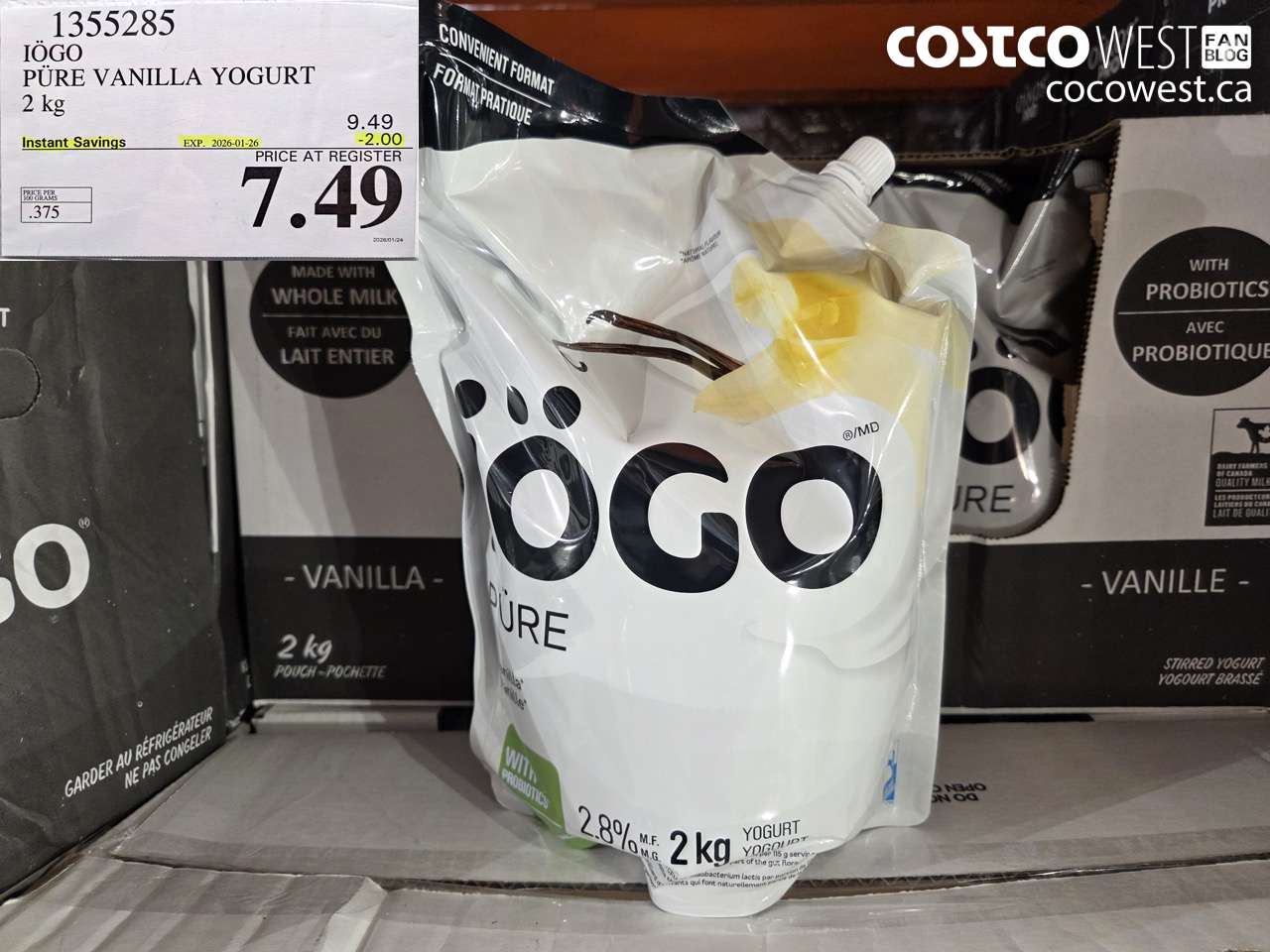 1355285 IOGO PURE VANILLA YOGURT 2KG ($2.00 INSTANT SAVINGS EXPIRES ON 2026-01-26) $7.49