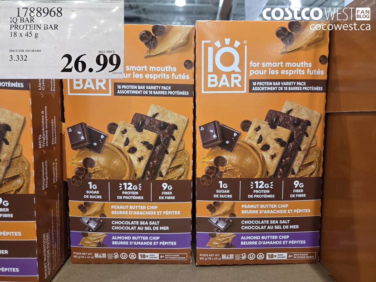 1788968 IQ BAR PROTEIN BAR 18 X 45G $26.99