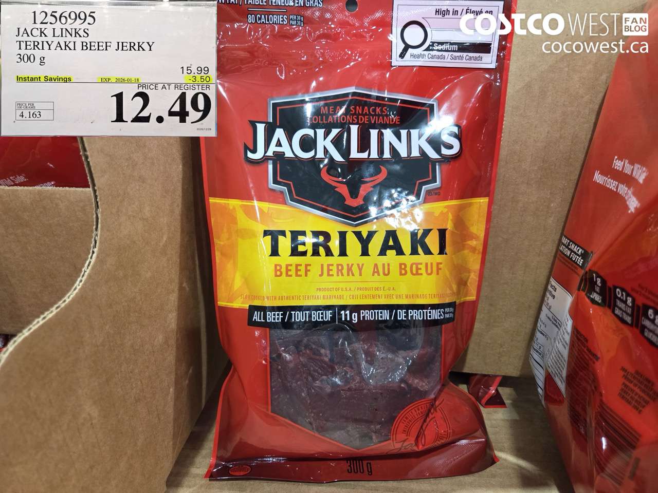1256995 JACK LINKS TERIYAKI BEEF JERKY 300g ($3.50 INSTANT SAVINGS EXPIRES ON 2026-01-18) $12.49