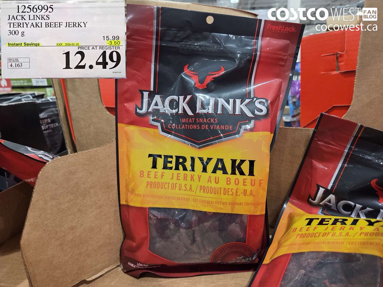 1256995 JACK LINKS TERIYAKI BEEF JERKY 300g ($3.50 INSTANT SAVINGS EXPIRES ON 2026-01-18) $12.49