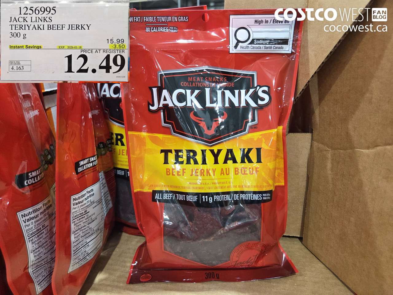 1256995 JACK LINKS TERIYAKI BEEF JERKY 300g ($3.50 INSTANT SAVINGS EXPIRES ON 2026-01-18) $12.49
