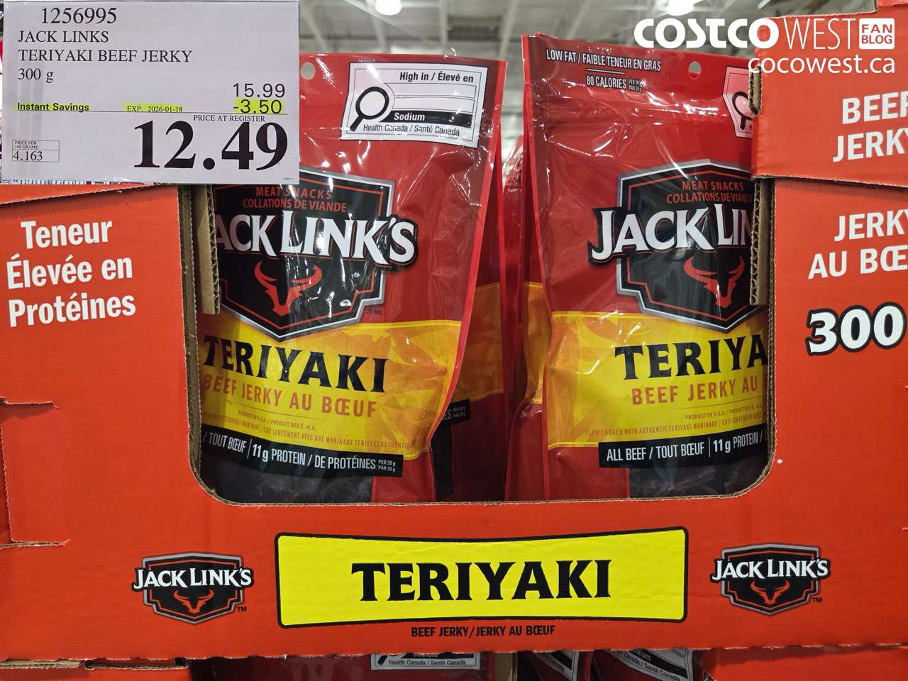 1256995 JACK LINKS TERIYAKI BEEF JERKY 300g ($3.50 INSTANT SAVINGS EXPIRES ON 2026-01-18) $12.49