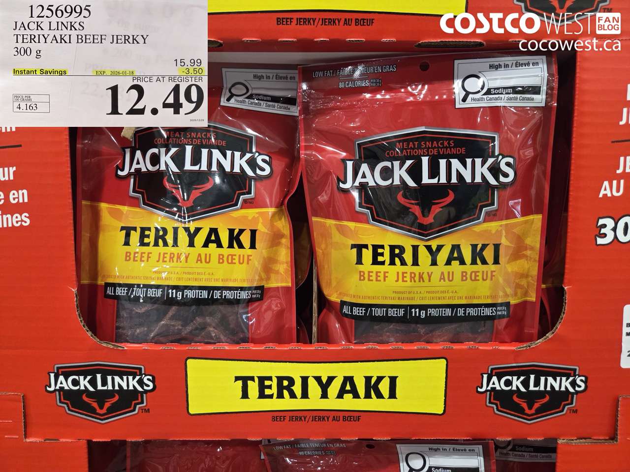 1256995 JACK LINKS TERIYAKI BEEF JERKY 300g ($3.50 INSTANT SAVINGS EXPIRES ON 2026-01-18) $12.49