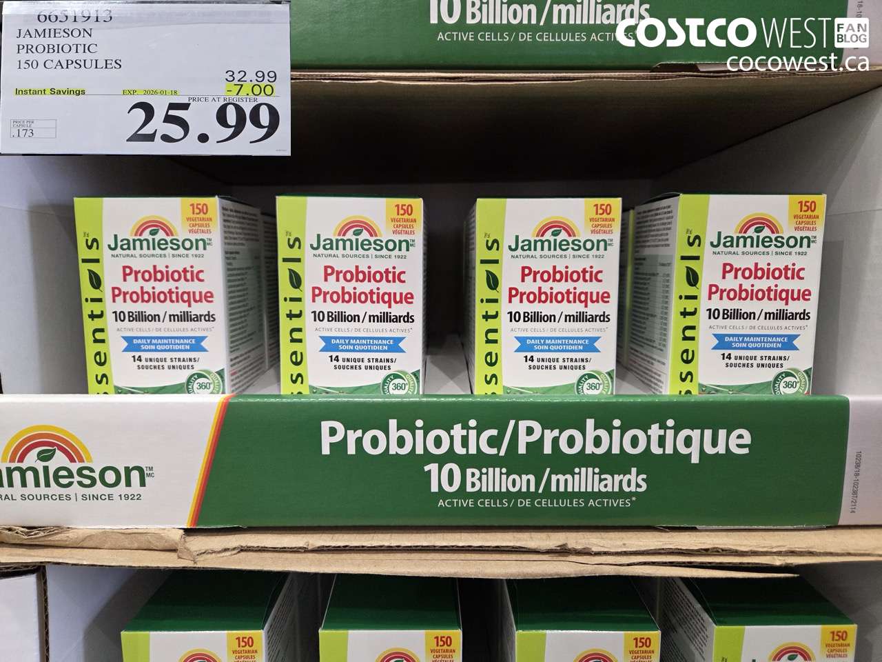 6651913 JAMIESON PROBIOTIC 150 CAPSULES ($7.00 INSTANT SAVINGS EXPIRES ON 2026-01-18) $25.99