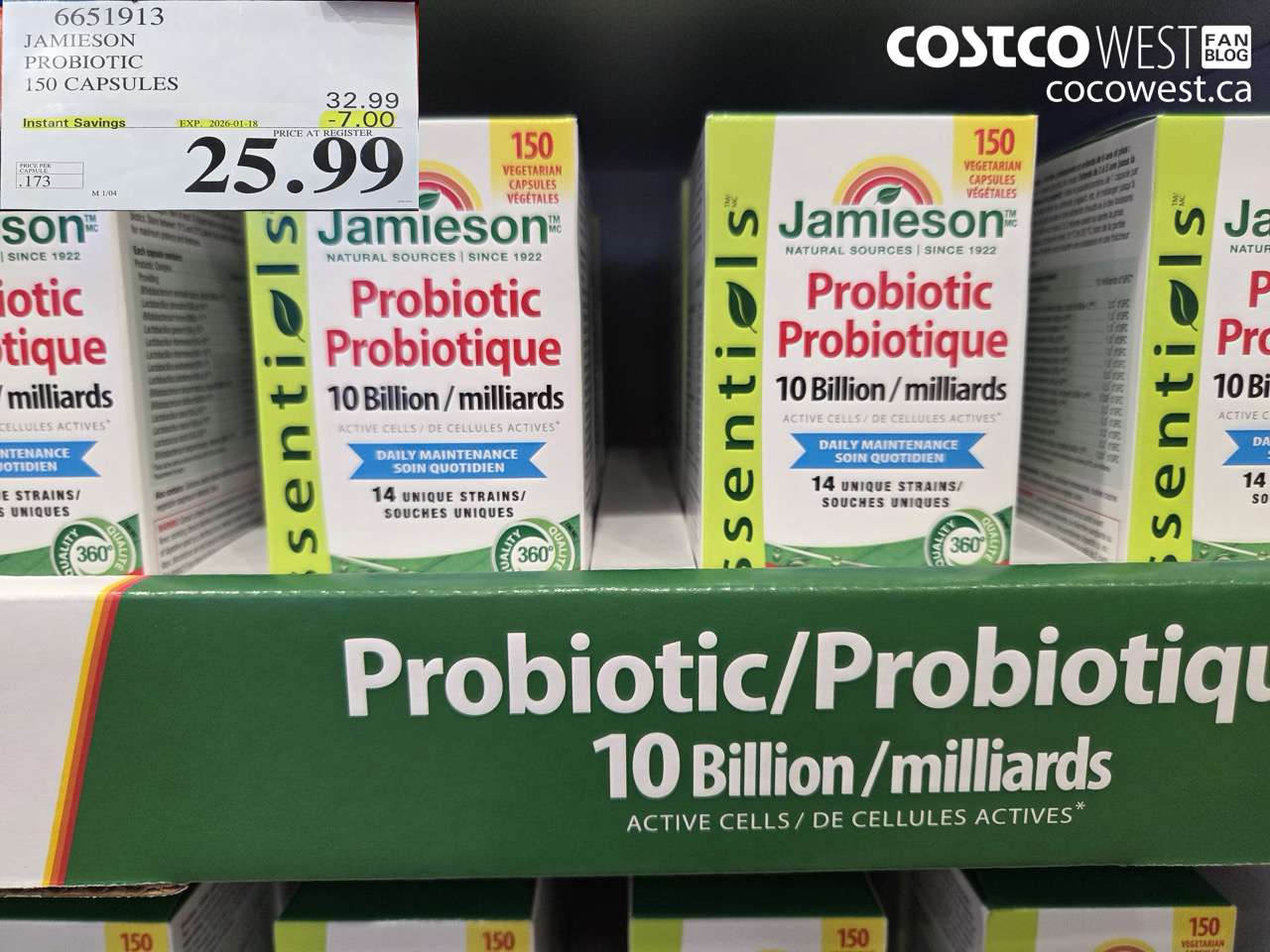 6651913 JAMIESON PROBIOTIC 150 CAPSULES ($7.00 INSTANT SAVINGS EXPIRES ON 2026-01-18) $25.99