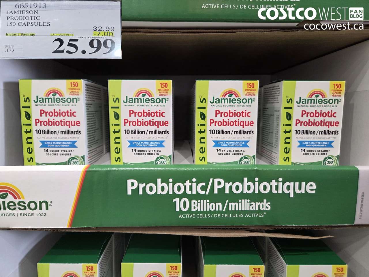 6651913 JAMIESON PROBIOTIC 150 CAPSULES ($7.00 INSTANT SAVINGS EXPIRES ON 2026-01-18) $25.99