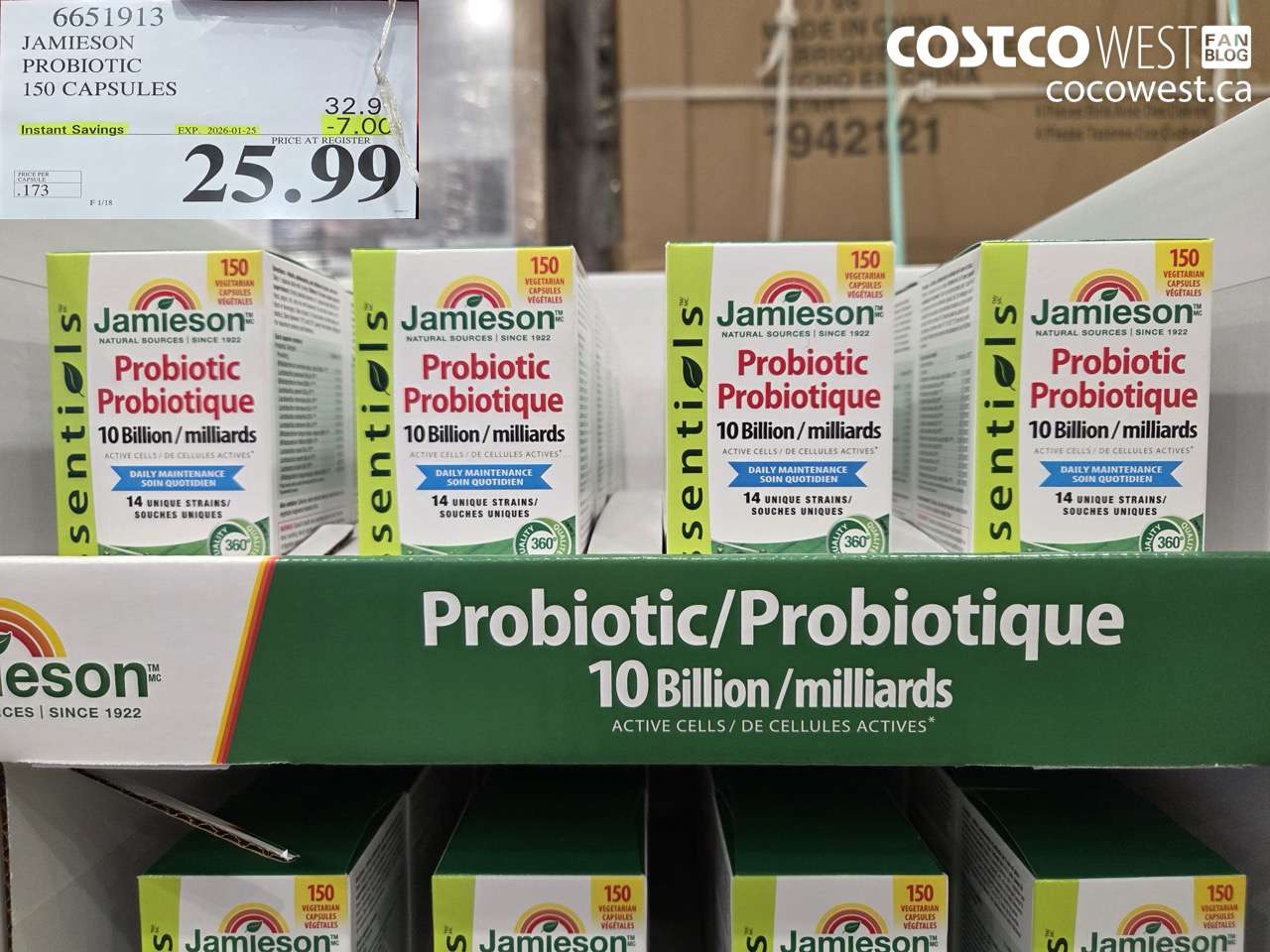 6651913 JAMIESON PROBIOTIC 150 CAPSULES ($7.00 INSTANT SAVINGS EXPIRES ON 2026-01-25) $25.99