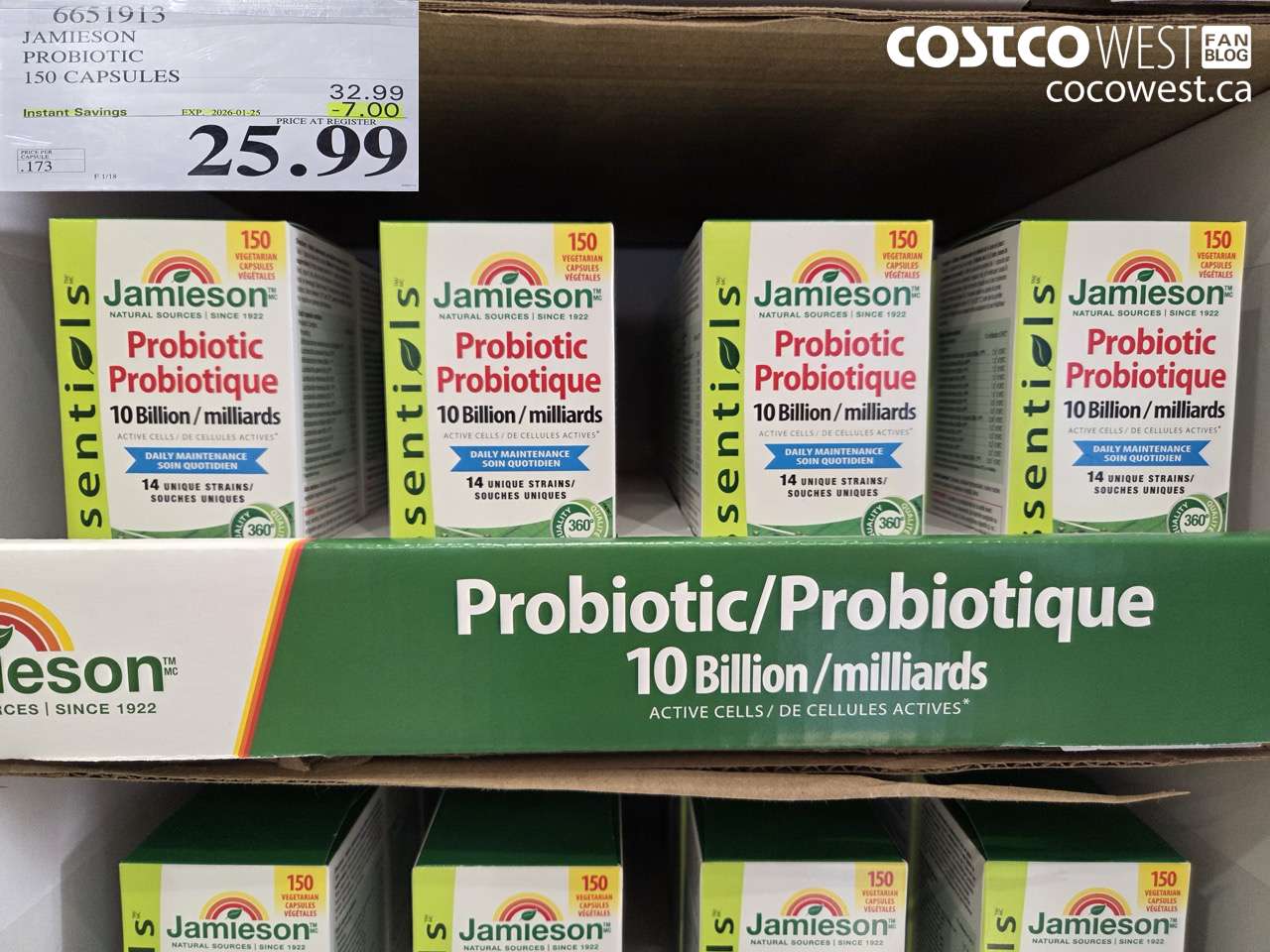 6651913 JAMIESON PROBIOTIC 150 CAPSULES ($7.00 INSTANT SAVINGS EXPIRES ON 2026-01-25) $25.99