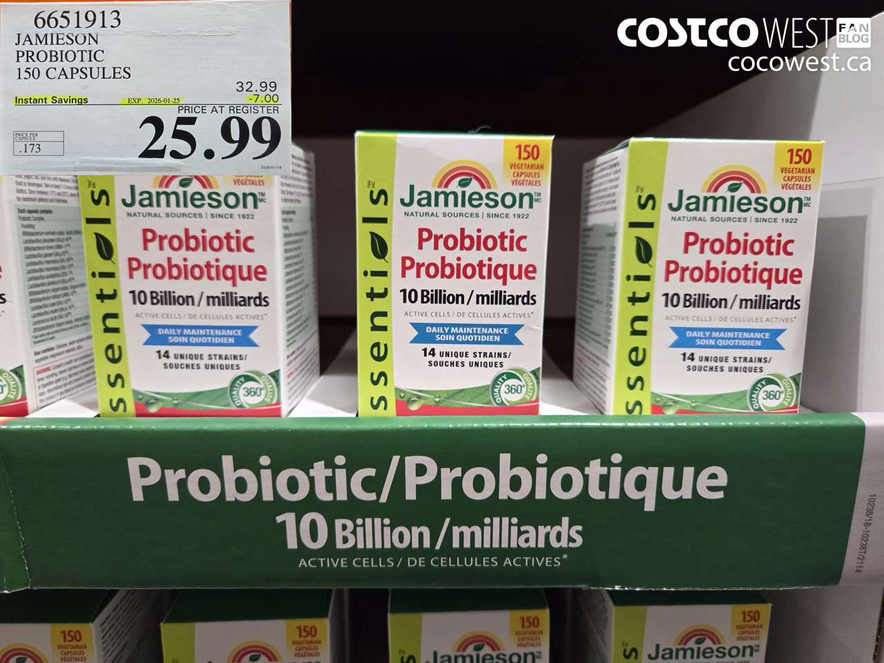 6651913 JAMIESON PROBIOTIC 150 CAPSULES ($7.00 INSTANT SAVINGS EXPIRES ON 2026-01-25) $25.99