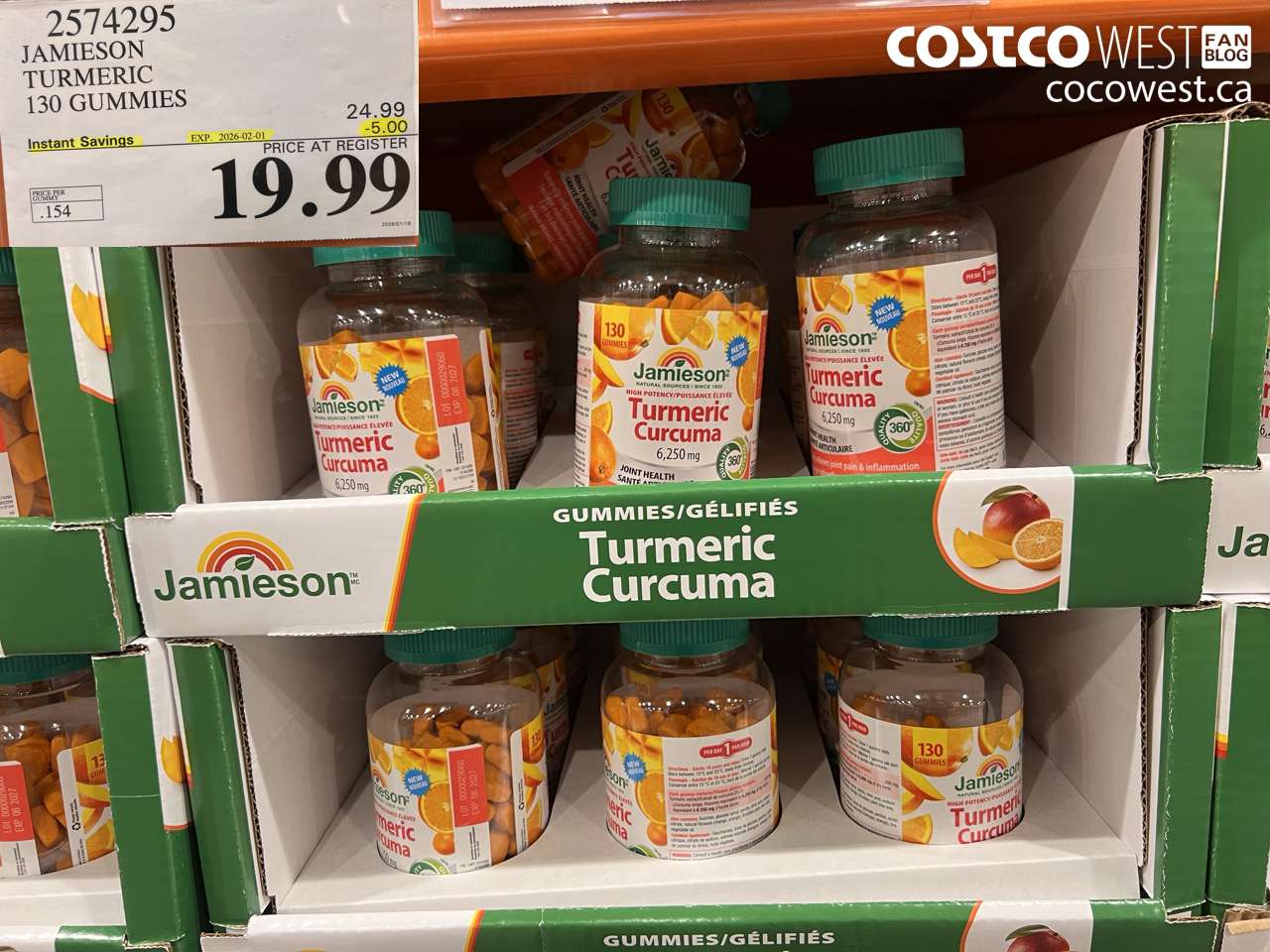 2574295 JAMIESON TURMERIC 130 GUMMIES ($5.00 INSTANT SAVINGS EXPIRES ON 2026-02-01) $19.99