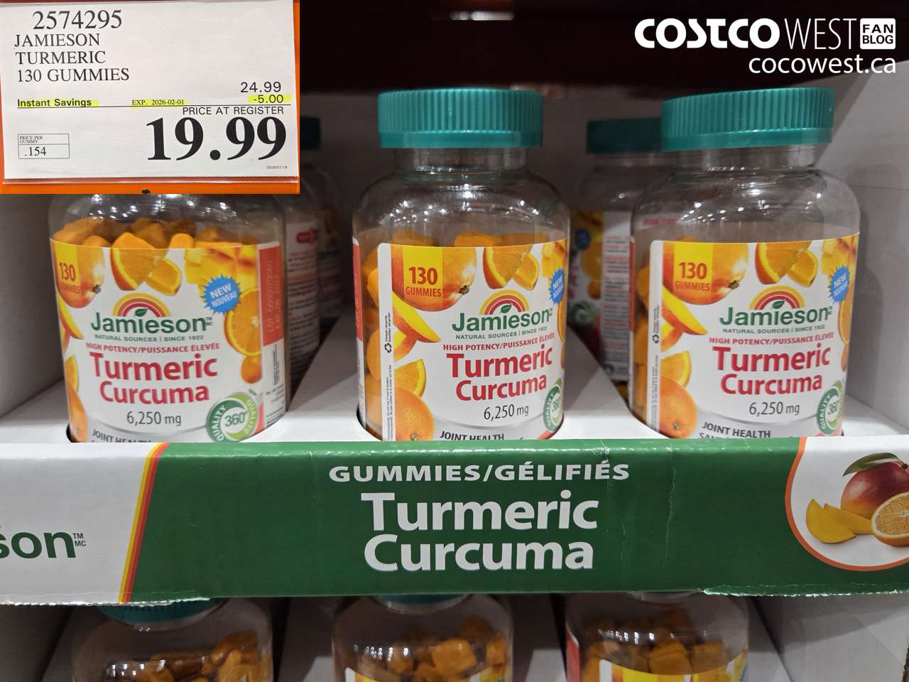 2574295 JAMIESON TURMERIC 130 GUMMIES ($5.00 INSTANT SAVINGS EXPIRES ON 2026-02-01) $19.99