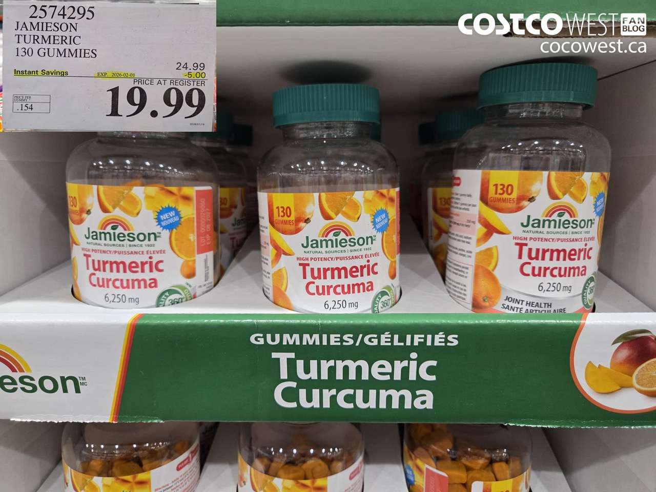 2574295 JAMIESON TURMERIC 130 GUMMIES ($5.00 INSTANT SAVINGS EXPIRES ON 2026-02-01) $19.99