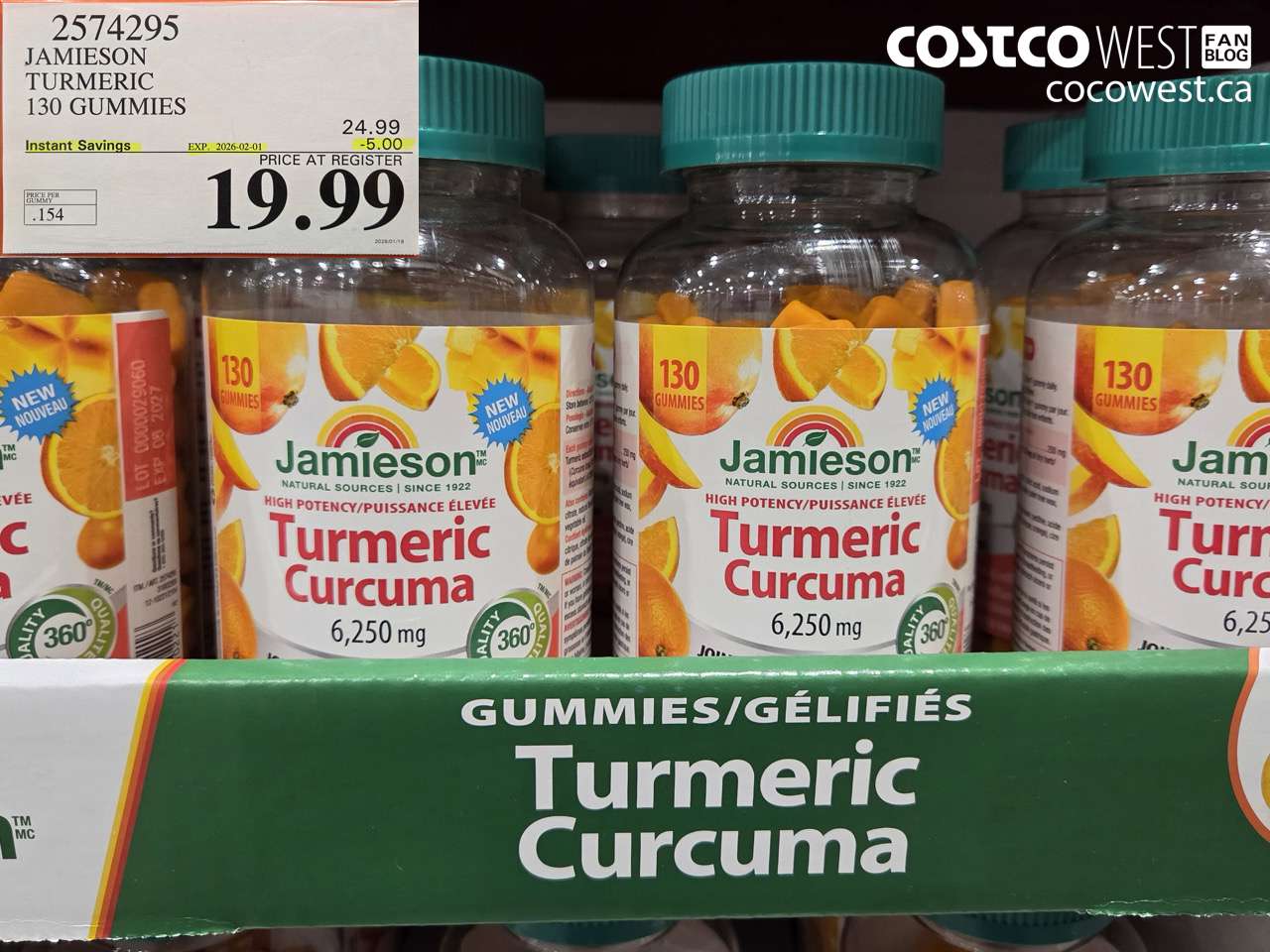 2574295 JAMIESON TURMERIC 130 GUMMIES ($5.00 INSTANT SAVINGS EXPIRES ON 2026-02-01) $19.99