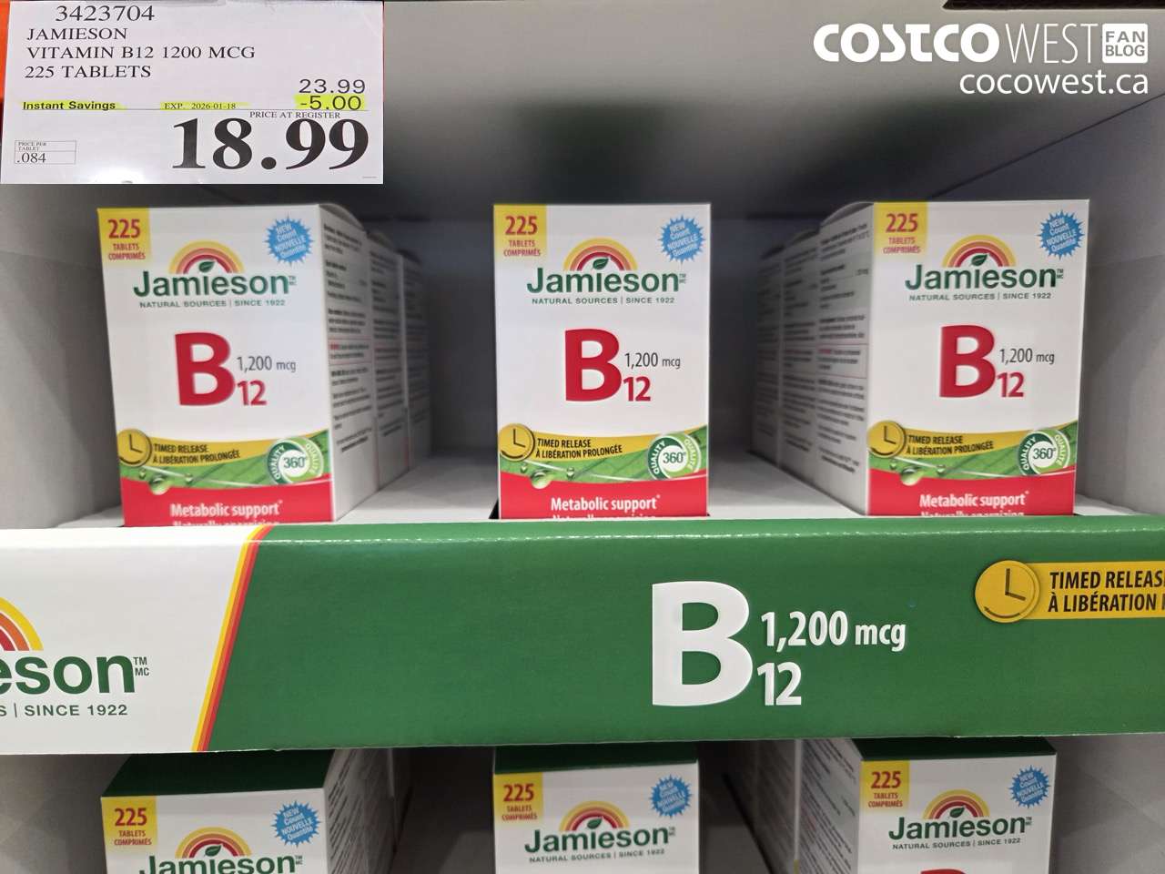 3423704 JAMIESON VITAMIN B12 1200 MCG 225 TABLETS ($5.00 INSTANT SAVINGS EXPIRES ON 2026-01-18) $18.99