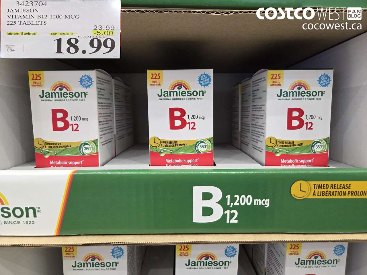 3423704 JAMIESON VITAMIN B12 1200 MCG 225 TABLETS ($5.00 INSTANT SAVINGS EXPIRES ON 2026-01-18) $18.99