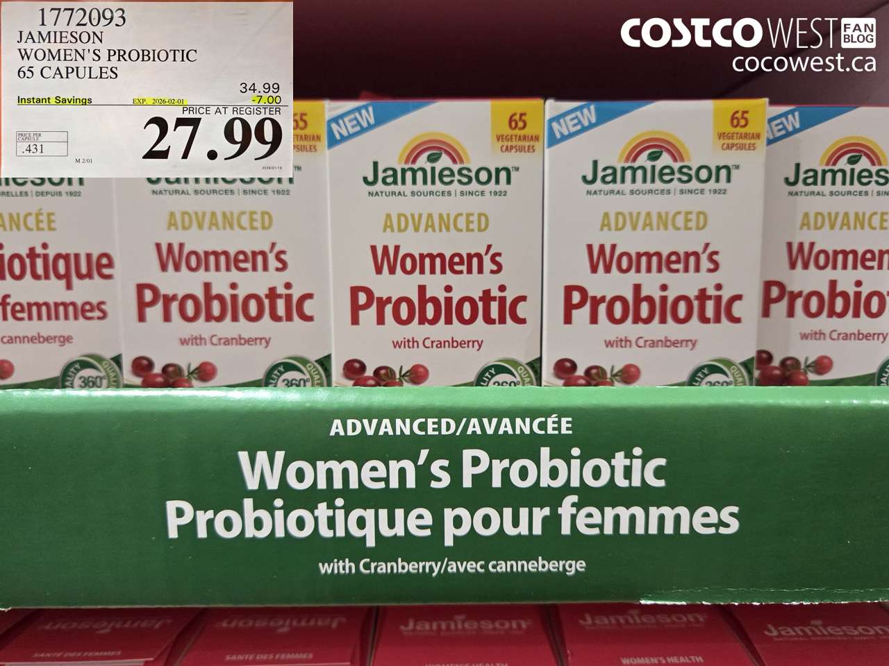 1772093 JAMIESON WOMEN'S PROBIOTIC ADVANCED - 65 CAPS ($7.00 INSTANT SAVINGS EXPIRES ON 2026-02-01) $27.99