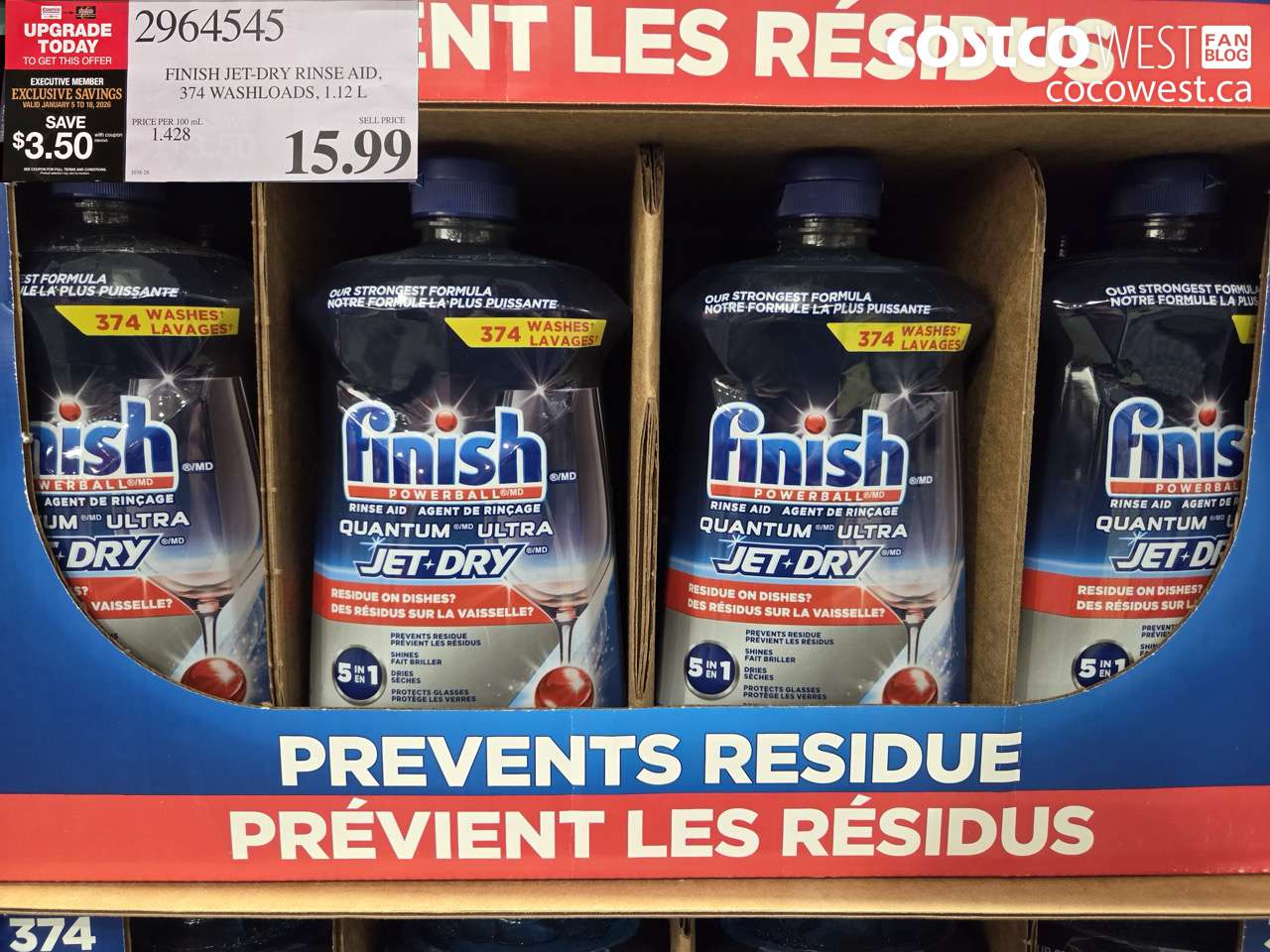 2964545 JET DRY QUANTUM ULTRA RINSE AGENT 1.12L ($3.50 INSTANT SAVINGS EXPIRES ON 2026-01-18) $12.49