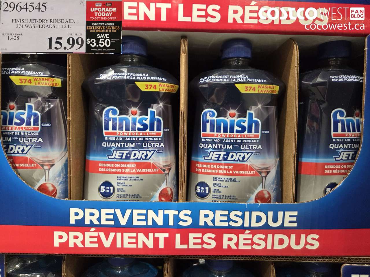 2964545 JET DRY QUANTUM ULTRA RINSE AGENT 1.12L ($3.50 INSTANT SAVINGS EXPIRES ON 2026-01-18) $12.49