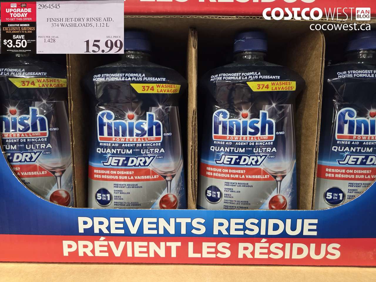 2964545 JET DRY QUANTUM ULTRA RINSE AGENT 1.12L ($3.50 INSTANT SAVINGS EXPIRES ON 2026-01-18) $12.49