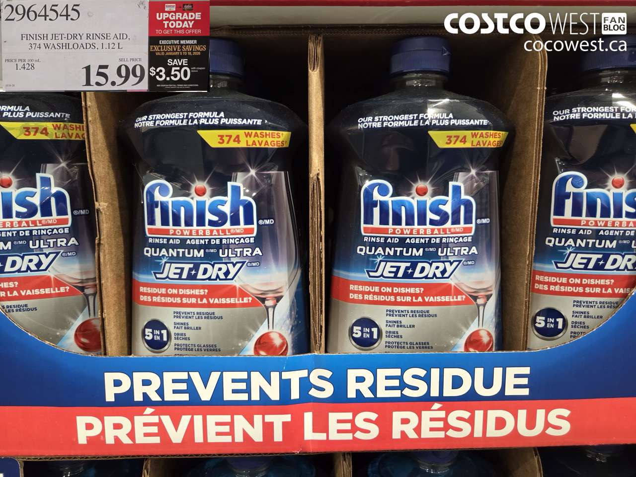 2964545 JET DRY QUANTUM ULTRA RINSE AGENT 1.12L ($3.50 INSTANT SAVINGS EXPIRES ON 2026-01-18) $12.49
