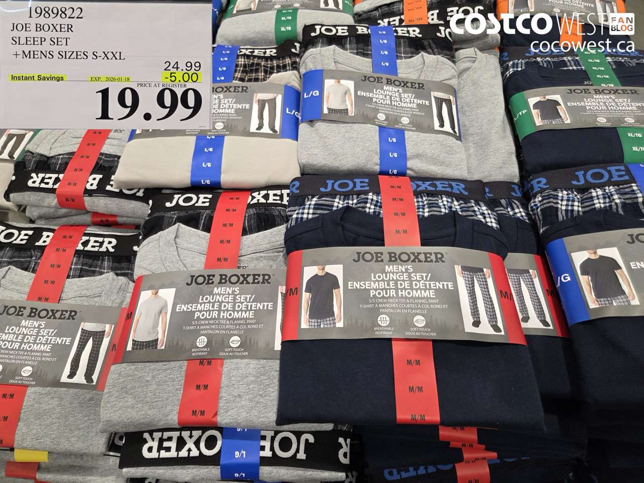 1989822 JOE BOXER SLEEP SET MENS SIZES S-XXL ($5.00 INSTANT SAVINGS EXPIRES ON 2026-01-18) $19.99