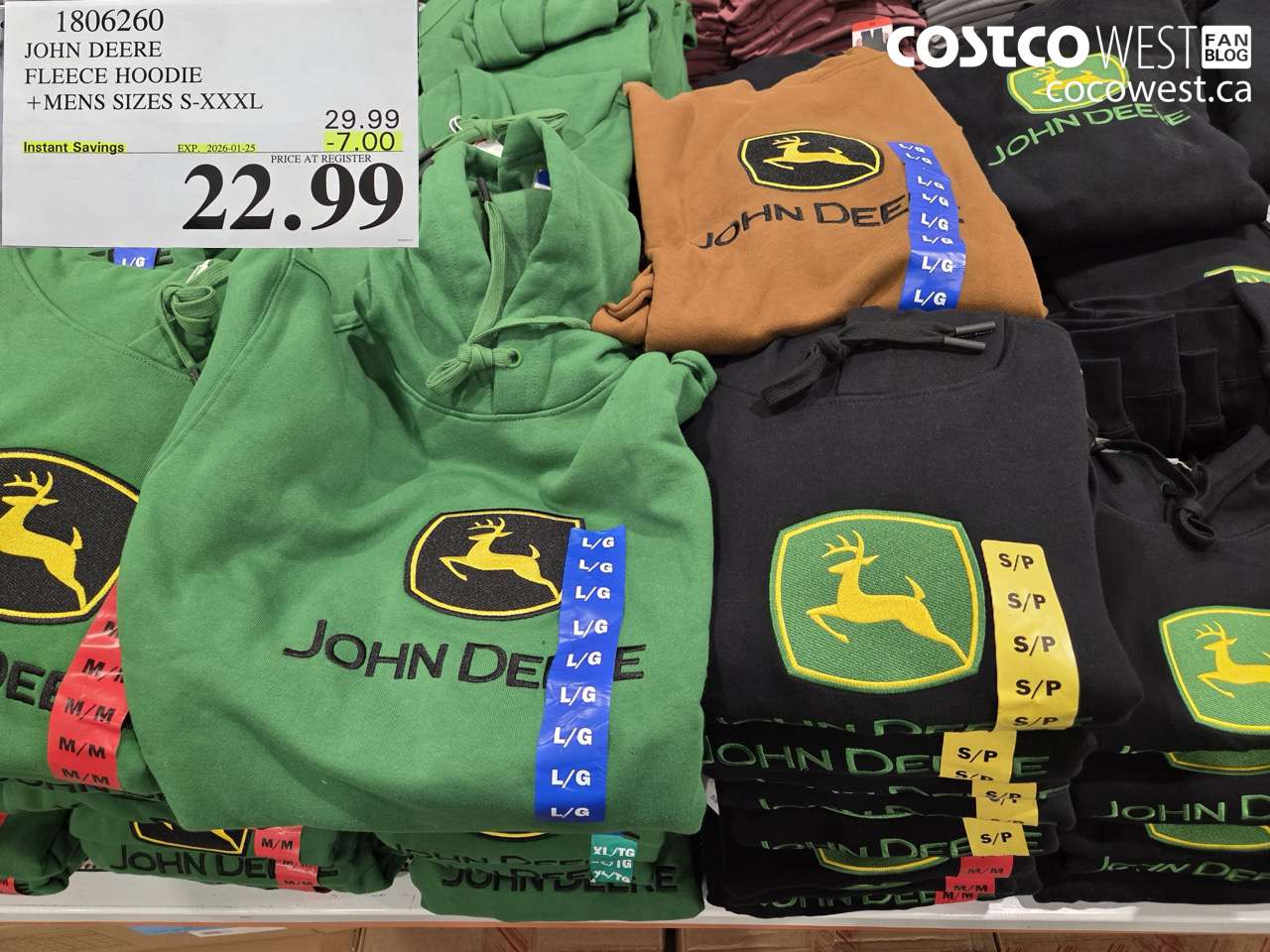 1806260 JOHN DEERE HOODIE MENS SIZES S-XXXL ($7.00 INSTANT SAVINGS EXPIRES ON 2026-01-25) $22.99