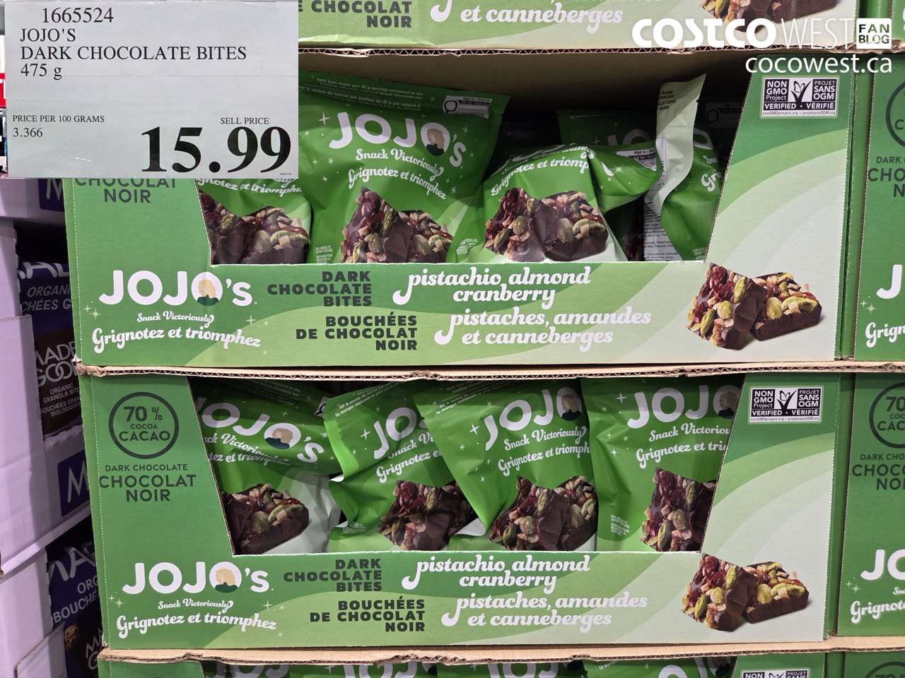 1665524 JOJO'S DARK CHOCOLATE BITES 475 G $15.99