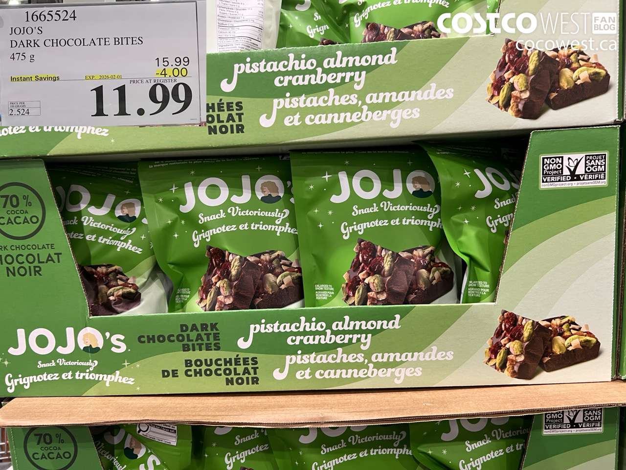 1665524 JOJO'S DARK CHOCOLATE BITES 475 G ($4.00 INSTANT SAVINGS EXPIRES ON 2026-02-01) $11.99