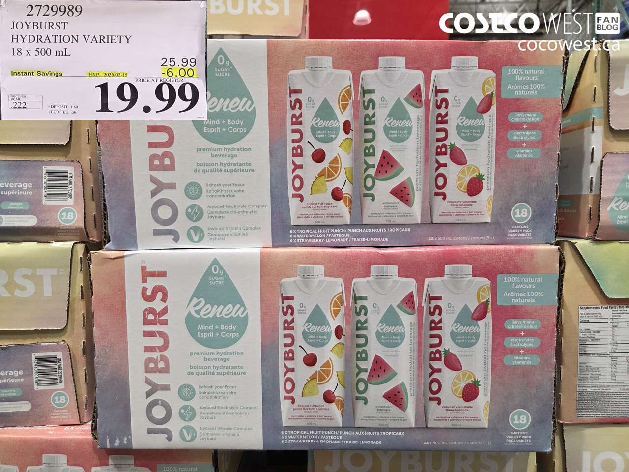 2729989 JOYBURST HYDRATION VARIETY 18 X 500ML ($6.00 INSTANT SAVINGS EXPIRES ON 2026-02-15) $19.99