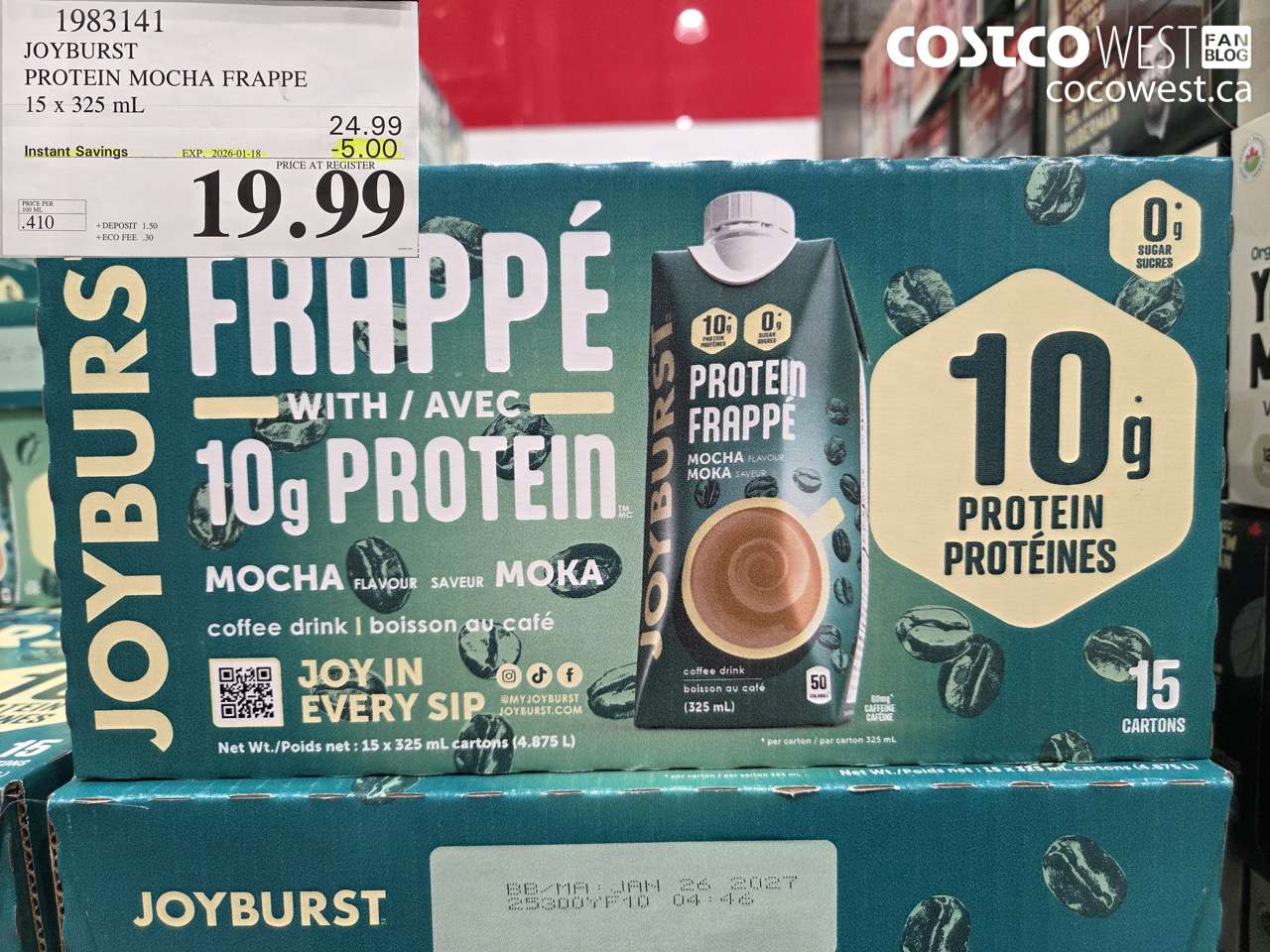 1983141 JOYBURST PROTEIN MOCHA FRAPPE 15 X 325ML ($5.00 INSTANT SAVINGS EXPIRES ON 2026-01-18) $19.99