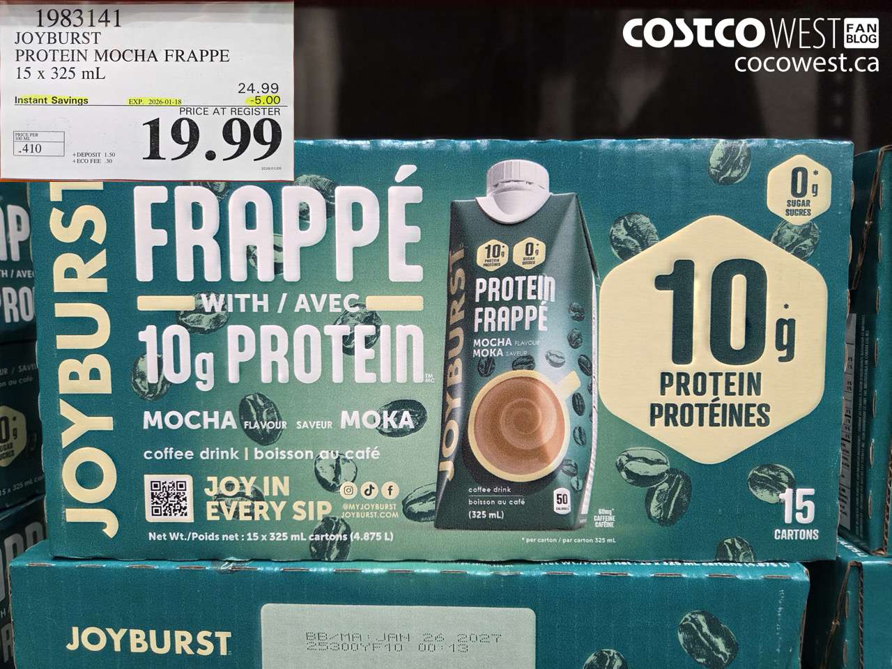 1983141 JOYBURST PROTEIN MOCHA FRAPPE 15 X 325ML ($5.00 INSTANT SAVINGS EXPIRES ON 2026-01-18) $19.99