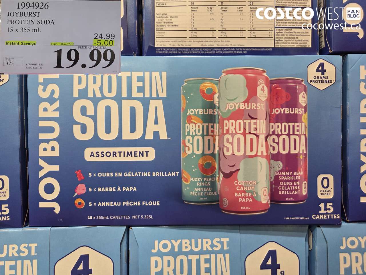 1994926 JOYBURST PROTEIN SODA 15 X 355ML ($5.00 INSTANT SAVINGS EXPIRES ON 2026-02-01) $19.99