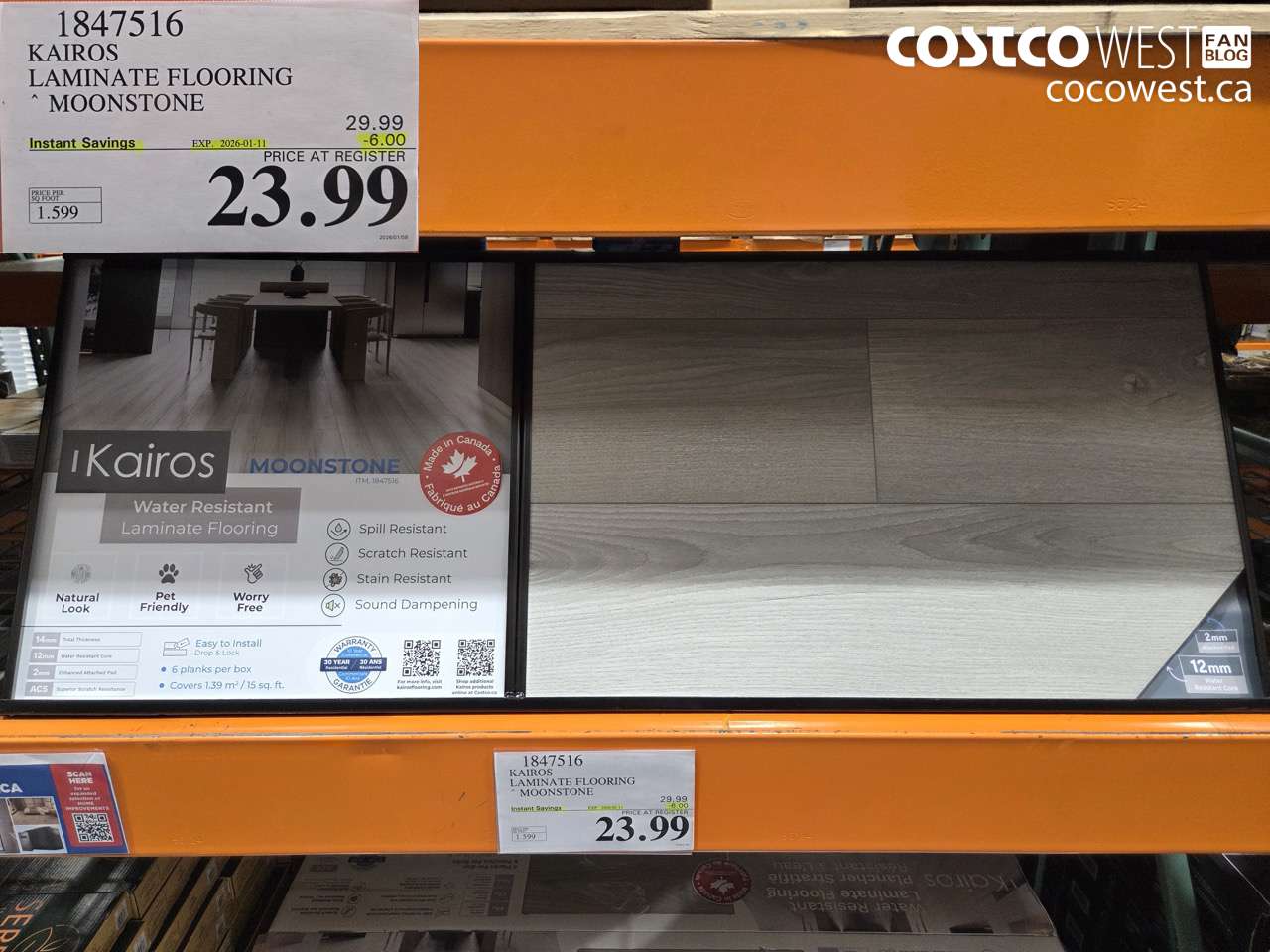 1847516 KAIROS LAMINATE FLOORING MOONSTONE ($6.00 INSTANT SAVINGS EXPIRES ON 2026-01-11) $23.99