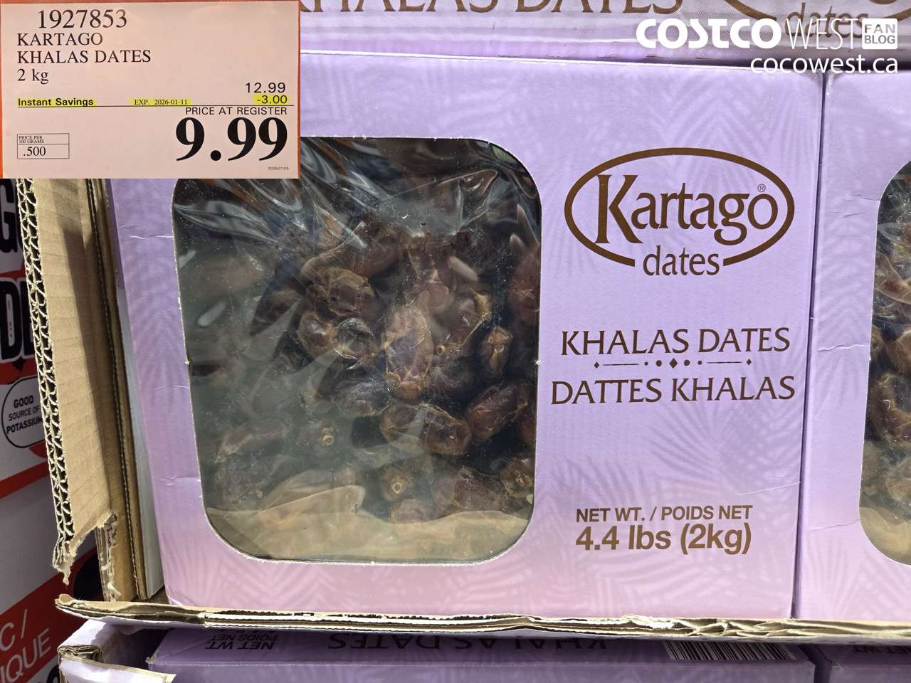 1927853 KARTAGO KHALAS DATES 2KG ($3.00 INSTANT SAVINGS EXPIRES ON 2026-01-11) $9.99