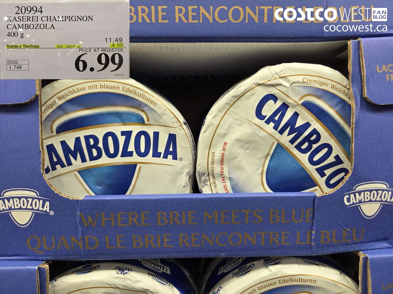 20994 KASEREI CHAMPIGNON CAMBOZOLA 400 g ($4.50 INSTANT SAVINGS EXPIRES ON 2026-01-26) $6.99