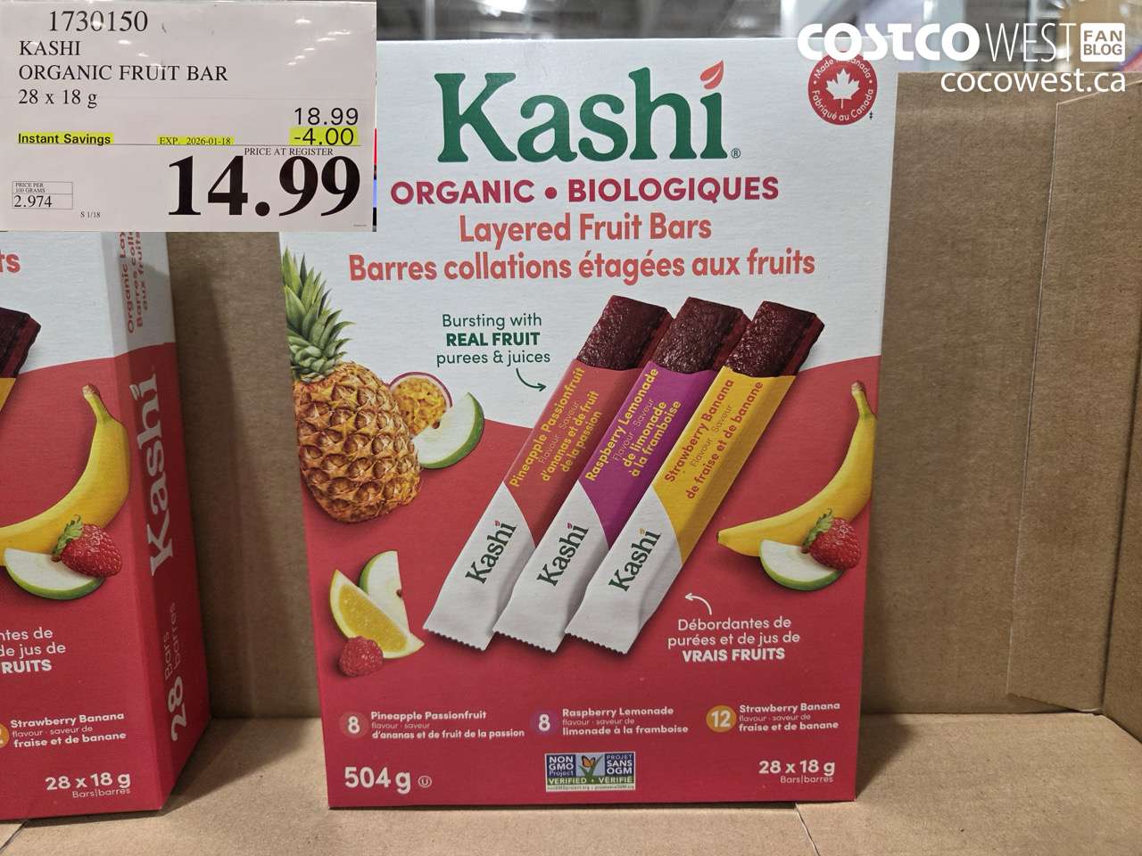 1730150 KASHI ORGANIC FRUIT BAR 28 X 18G ($4.00 INSTANT SAVINGS EXPIRES ON 2026-01-18) $14.99