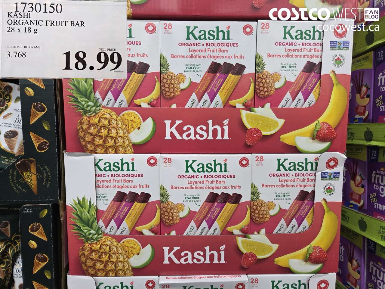1730150 KASHI ORGANIC FRUIT BAR 28 X 18G $18.99