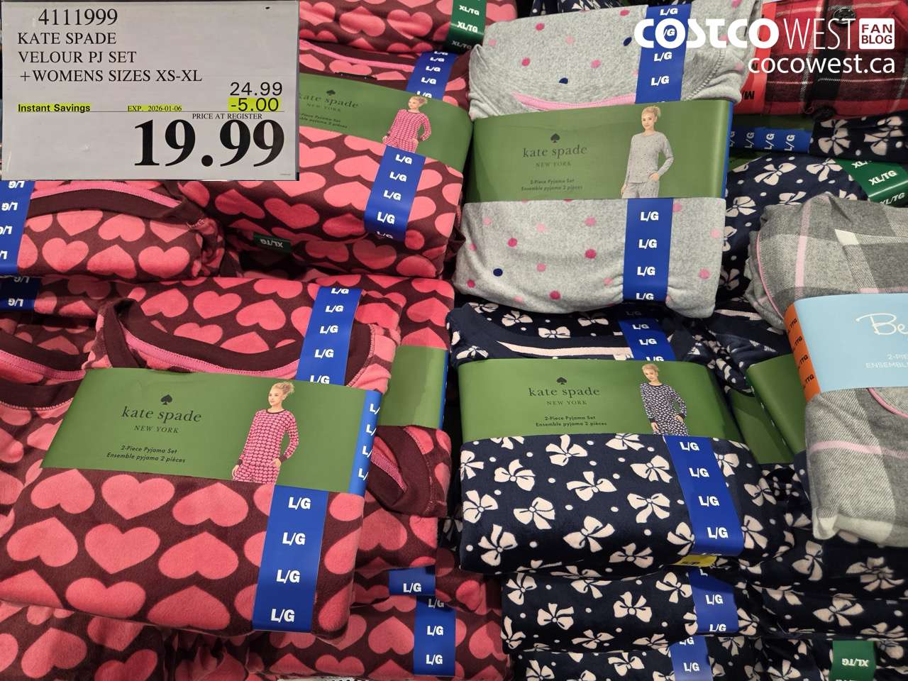 4111999 KATE SPADE VELOUR PJ SET WOMENS SIZES XS-XL ($5.00 INSTANT SAVINGS EXPIRES ON 2026-01-06) $19.99