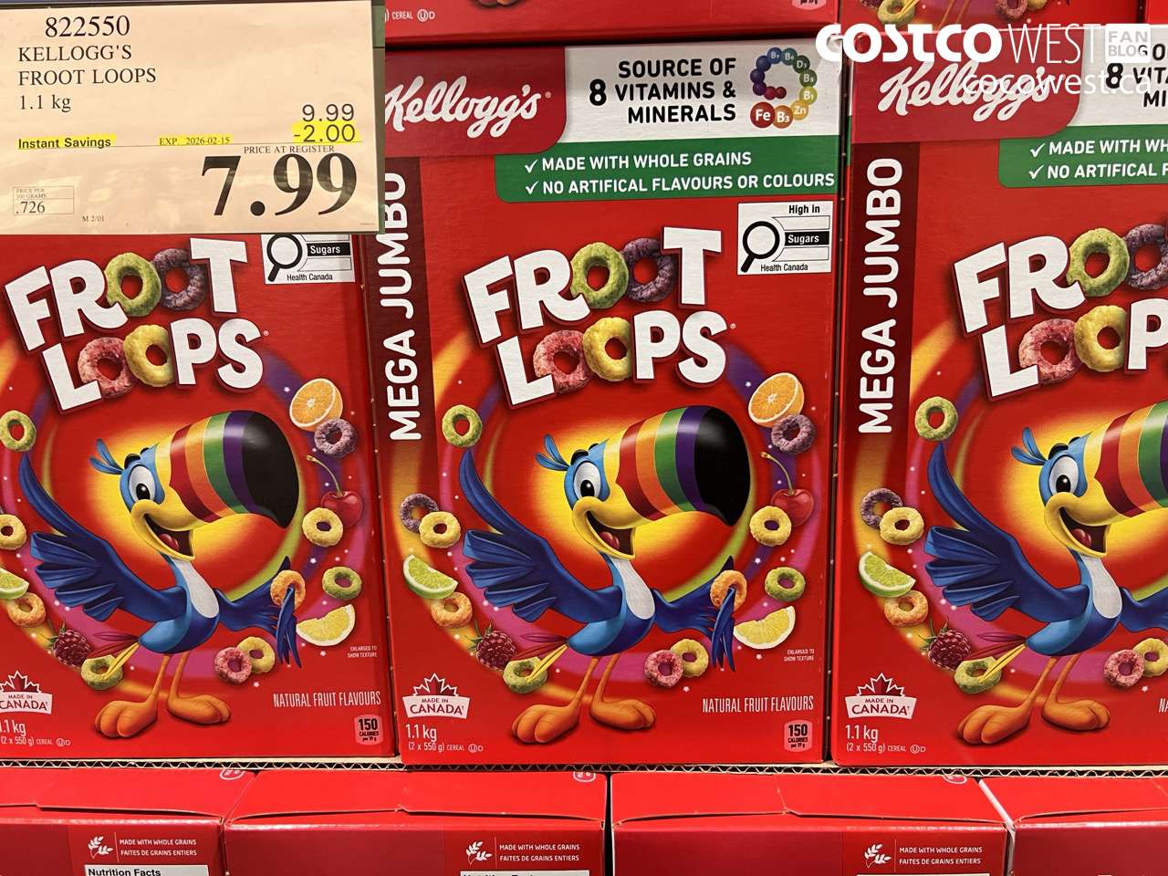 822550 KELLOGG'S FROOT LOOPS 1.1 kg ($2.00 INSTANT SAVINGS EXPIRES ON 2026-02-15) $7.99