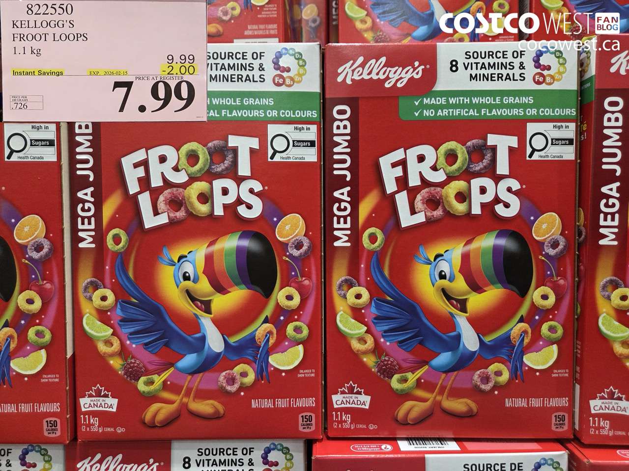 822550 KELLOGG'S FROOT LOOPS 1.1 kg ($2.00 INSTANT SAVINGS EXPIRES ON 2026-02-15) $7.99