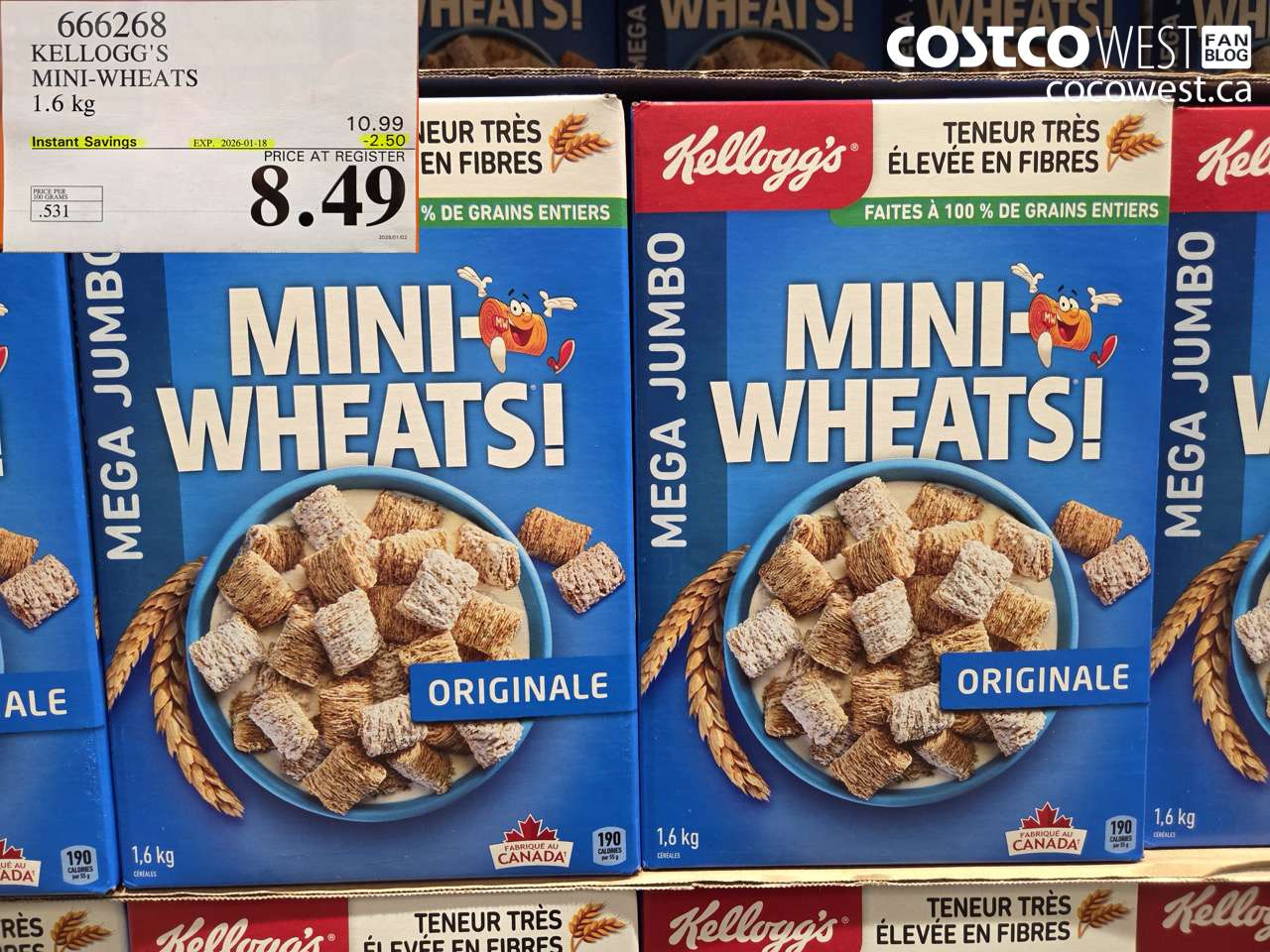 666268 KELLOGG'S MINI WHEATS 1.6 kg ($2.50 INSTANT SAVINGS EXPIRES ON 2026-01-18) $8.49