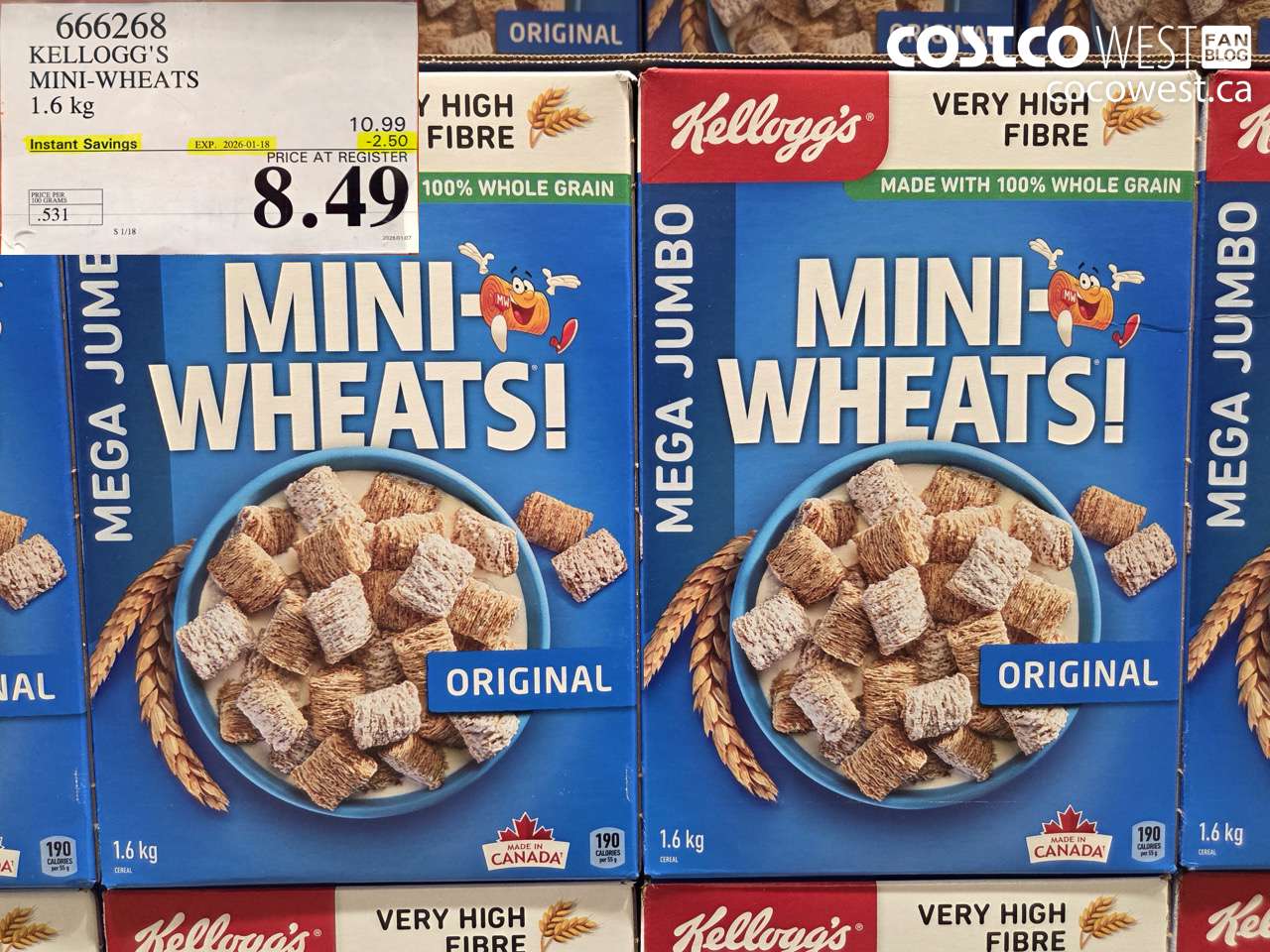 666268 KELLOGG'S MINI WHEATS 1.6 kg ($2.50 INSTANT SAVINGS EXPIRES ON 2026-01-18) $8.49