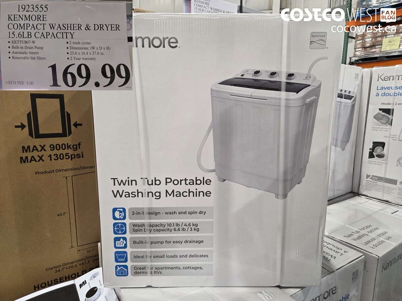 1923555 KENMORE COMPACT WASHER & DRYER 15.6LB CAPACITY $169.99