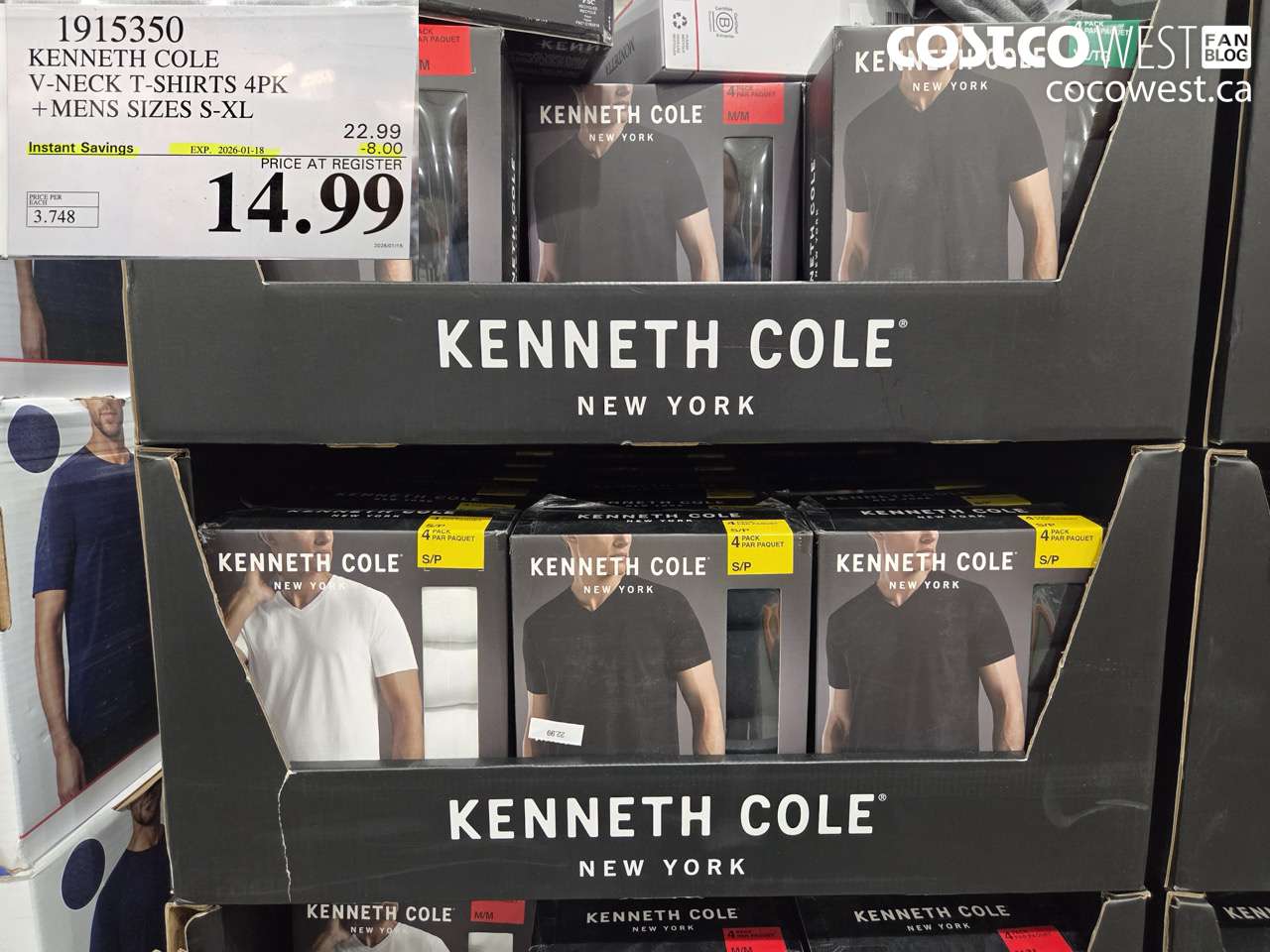 1915350 KENNETH COLE V-NECK T-SHIRTS 4PK MENS SIZES S-XL ($8.00 INSTANT SAVINGS EXPIRES ON 2026-01-18) $14.99