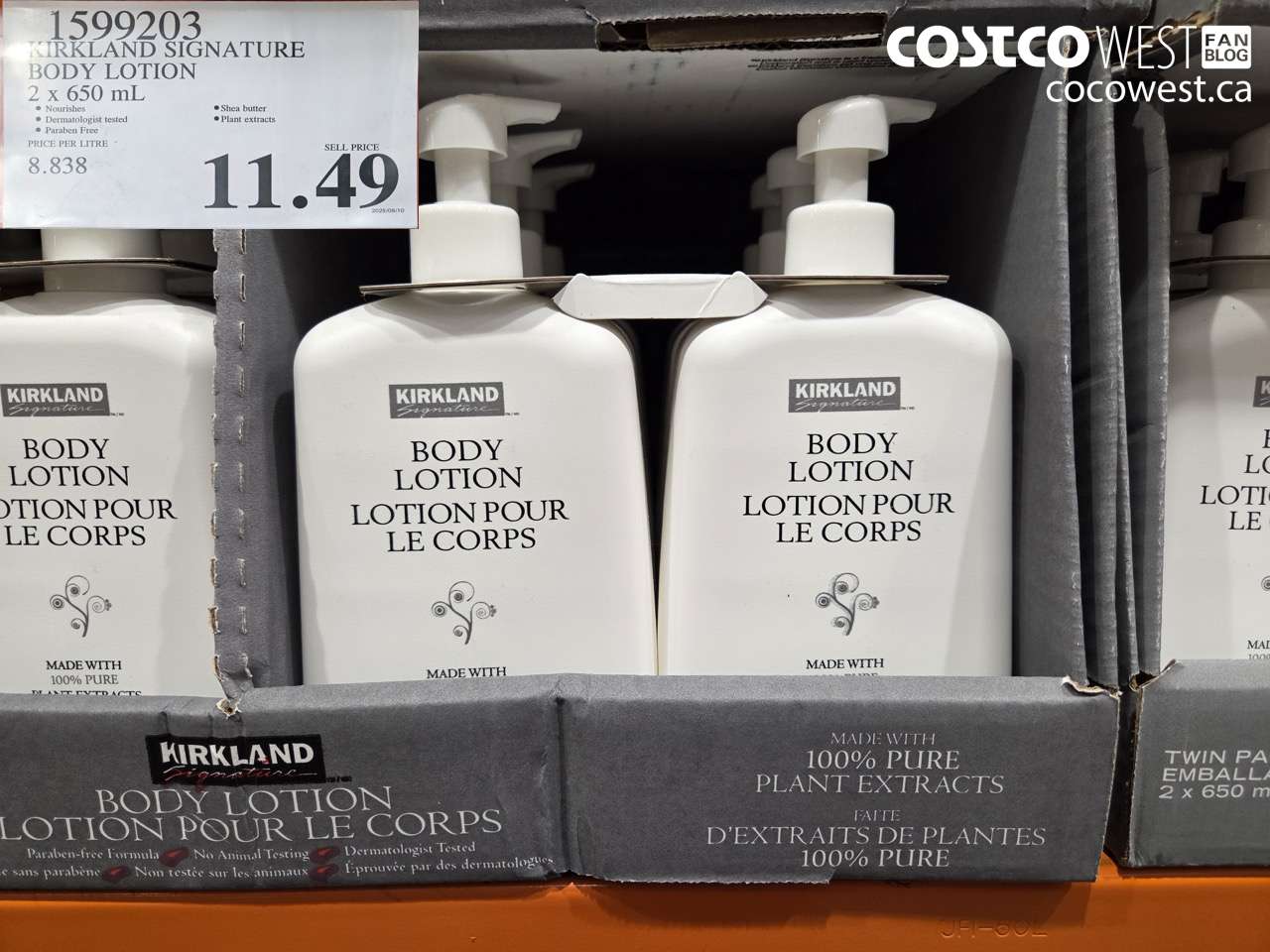 1599203 KIRKLAND SIGNATURE BODY LOTION 100% RSPO 2 X 650 ML $11.49